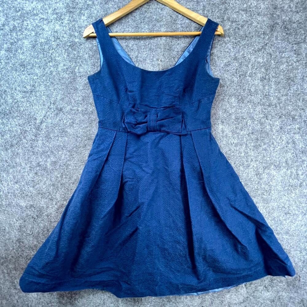 Mirror Of Venus Party Dress Womens 6 Blue Front Bow Textured Rockabilly Pinup